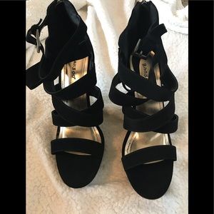 Bamboo black wedge sandal. NEVER WORN!!!